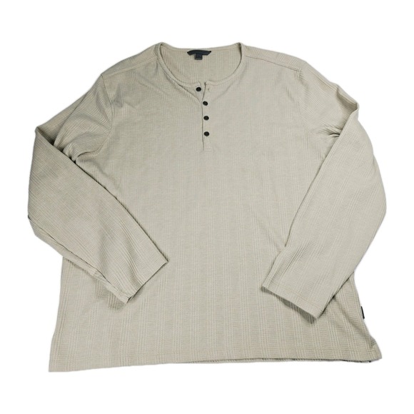 John Varvatos XL Mens Henley Shirt Long Sleeve Waffle Knit Beige Casual Peru - Picture 1 of 8